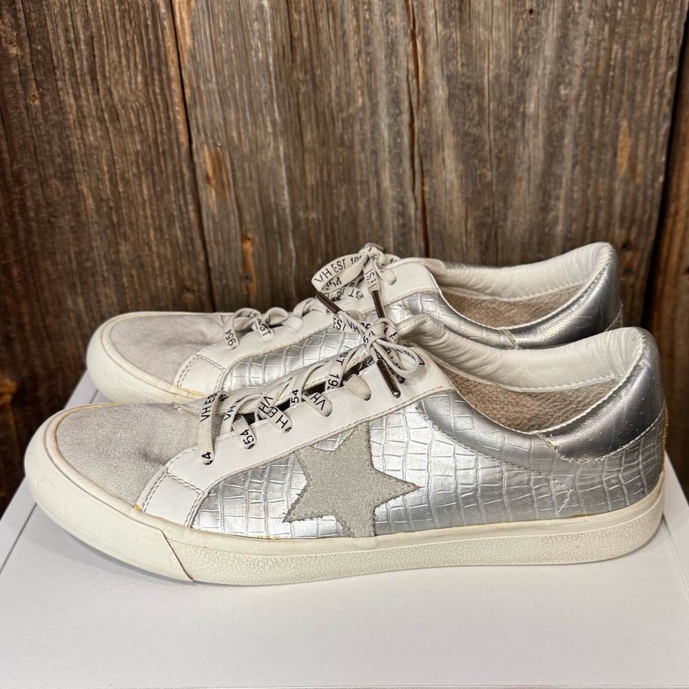 Vintage Havana Silver Croc-Embossed Star Sneakers